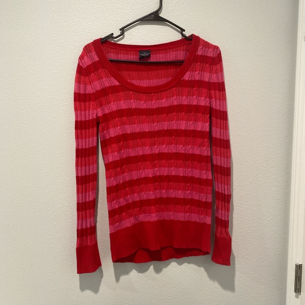 Pink and red striped sweater. Brand is faded glory